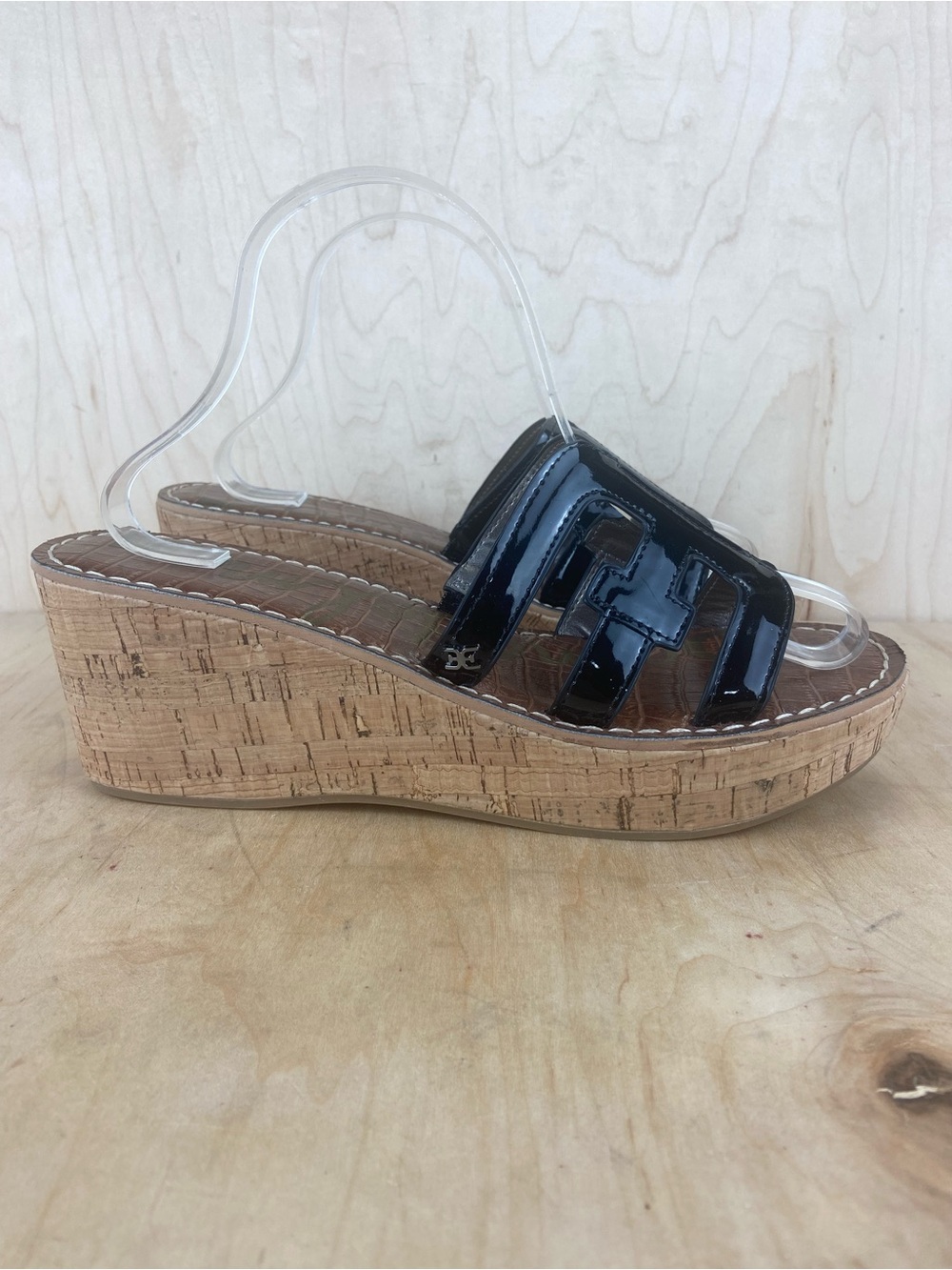 Sam Edelman Laine Faux Cork Black Slip On Wedge Sandals Women’s Size 10.5